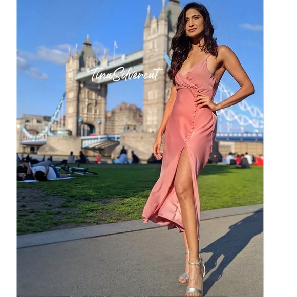 BLOGGER'S FAVE! Zara Buttoned Slip Dress Beige Pink Sz XS, L - Picture 13 of 17